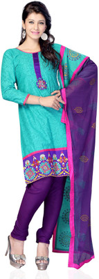 JT International Cotton Embroidered Salwar Suit Dupatta Material(Un-stitched), Blue