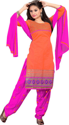 

The Four Hundred Chanderi Self Design Semi-stitched Salwar Suit Dupatta Material, Orange
