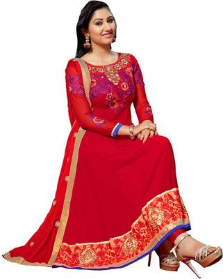 

Khushali Georgette Self Design Salwar Suit Dupatta Material(Un-stitched), Red