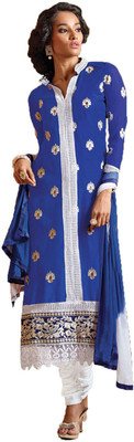 

Indian Wear Online Georgette Embroidered Semi-stitched Salwar Suit Dupatta Material, Blue