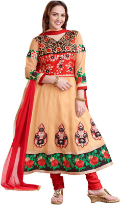 

Jiya Georgette Self Design, Embroidered Salwar Suit Dupatta Material(Un-stitched), Beige;red