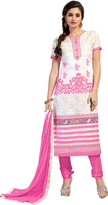 

Jiya Chanderi Self Design, Embroidered Salwar Suit Dupatta Material(Un-stitched), Pink;white