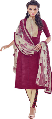 

Jiya Silk Self Design, Embroidered Salwar Suit Dupatta Material(Un-stitched), Beige;purple