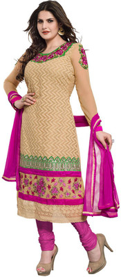 

Jiya Georgette Embroidered Dress/Top Material(Un-stitched), Beige;pink