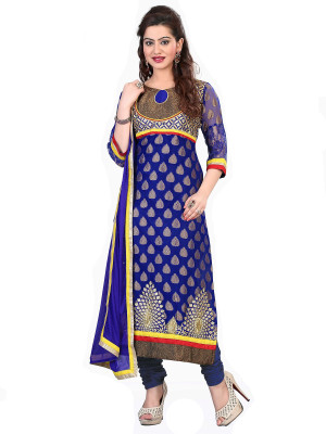 

Navya Georgette Embroidered Semi-stitched Salwar Suit Dupatta Material, Blue