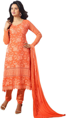 

V And V Shop Georgette Embroidered Semi-stitched Salwar Suit Dupatta Material, Orange