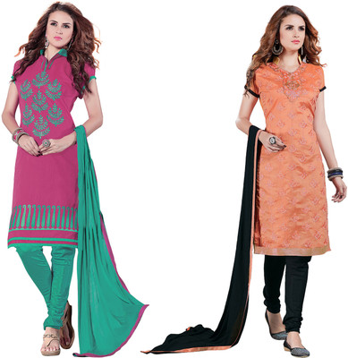 

Khushali Chanderi Self Design, Embroidered Salwar Suit Dupatta Material(Un-stitched), Pink