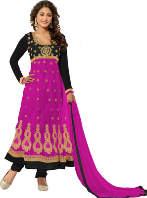 

Khushali Net Self Design, Embroidered, Embellished Salwar Suit Dupatta Material(Un-stitched), Black;pink