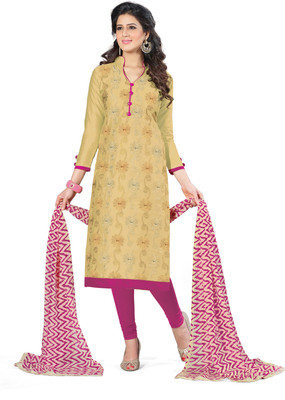 

Jiya Cotton Self Design, Embroidered Salwar Suit Dupatta Material(Un-stitched), Beige;pink