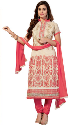

Khushali Chanderi Self Design, Embroidered Salwar Suit Dupatta Material(Un-stitched), Beige;pink