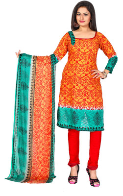 

Trendz Apparels Jacquard Printed Dress/Top Material(Un-stitched), Orange