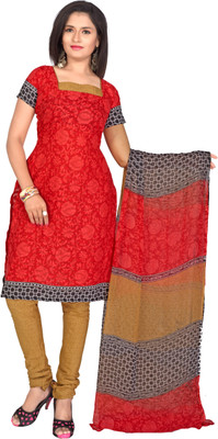 

Trendz Apparels Jacquard Printed Dress/Top Material(Un-stitched), Red