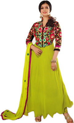 

V And V Shop Georgette Embroidered Semi-stitched Salwar Suit Dupatta Material, Green