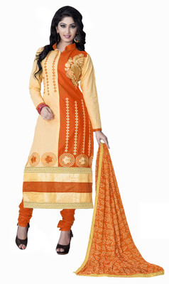 

Jiya Cotton Self Design, Embroidered Salwar Suit Dupatta Material(Un-stitched), Beige;orange