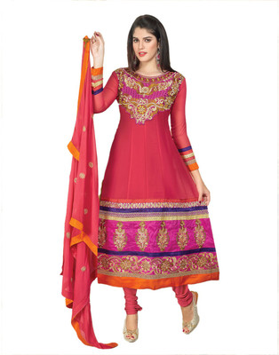 

Indian Wear Online Georgette Embroidered Semi-stitched Salwar Suit Dupatta Material, Pink