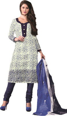 

Party Wear Dresses Cotton Printed Salwar Suit Dupatta Material(Un-stitched), White