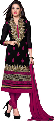 

Khushali Georgette Self Design, Embroidered Salwar Suit Dupatta Material(Un-stitched), Black;pink