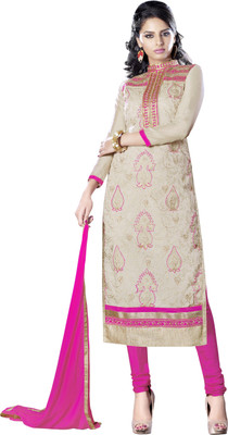 

Jiya Chanderi Self Design, Embroidered Salwar Suit Dupatta Material(Un-stitched), Beige;pink