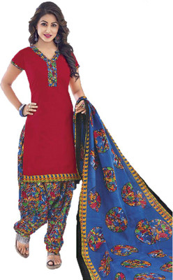 

Party Wear Dresses Cotton Printed Salwar Suit Dupatta Material(Un-stitched), Red