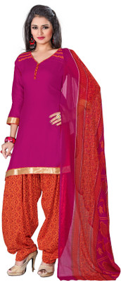 

Khushali Cotton Self Design Salwar Suit Dupatta Material(Un-stitched), Orange;pink