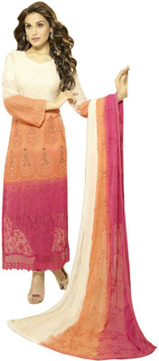 

Vandv Shop Chiffon Embroidered Salwar Suit Material(Un-stitched), Pink