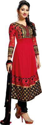 

Khushali Georgette Embroidered Salwar Suit Dupatta Material(Un-stitched), Black;red
