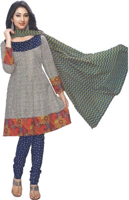 

Party Wear Dresses Cotton Printed Semi-stitched Salwar Suit Dupatta Material, Grey