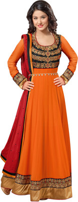 

Parishi Fashion Georgette Embroidered Dress/Top Material(Un-stitched), Orange