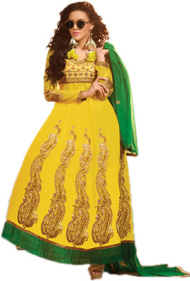 

Indian Wear Online Georgette Embroidered Semi-stitched Salwar Suit Dupatta Material, Yellow