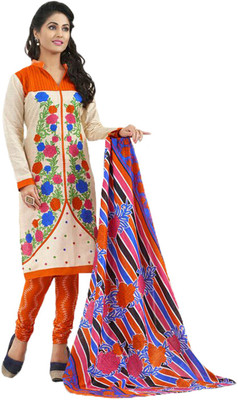 

Indian Wear Online Cotton Printed Salwar Suit Dupatta Material(Un-stitched), Orange