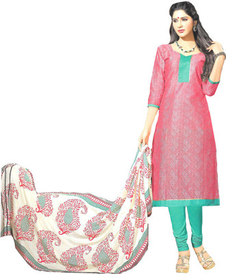 

Banjaraindia Cotton Printed Salwar Suit Material(Un-stitched), Pink/green