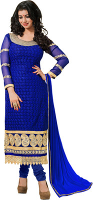 

Vardhman Synthetics Georgette Embroidered Dress/Top Material(Un-stitched), Blue
