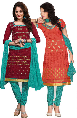 

Khushali Chanderi Self Design, Embroidered Salwar Suit Dupatta Material(Un-stitched), Green;maroon;orange