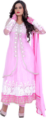 

Vandv Shop Net Embroidered Semi-stitched Salwar Suit Dupatta Material, Light pink