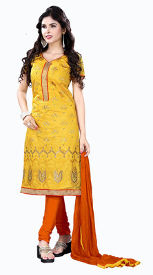

Jiya Chanderi Self Design, Embroidered Salwar Suit Dupatta Material(Un-stitched), Orange;yellow