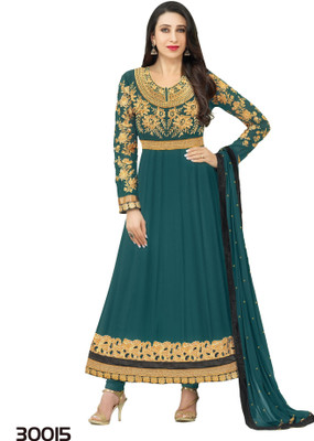 

Shoppie Zone Georgette Embroidered Semi-stitched Salwar Suit Dupatta Material, Dark green