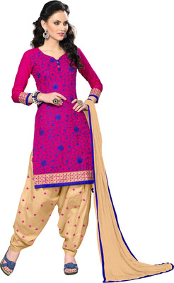 

Jiya Cotton Self Design, Embroidered Salwar Suit Dupatta Material(Un-stitched), Beige;pink