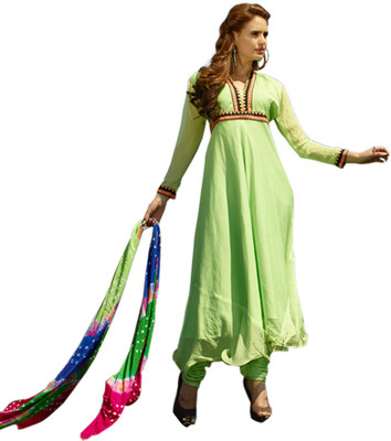 

Vandv Shop Chiffon Embroidered Semi-stitched Salwar Suit Dupatta Material, Blue;green