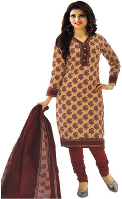 

Sharvi Cotton Printed Salwar Suit Dupatta Material(Un-stitched), Brown;gold