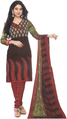 

Party Wear Dresses Cotton Printed Semi-stitched Salwar Suit Dupatta Material, Brown