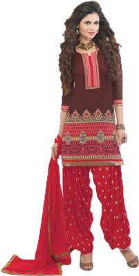 

Indian Wear Online Chanderi Embroidered Semi-stitched Salwar Suit Dupatta Material, Multicolor