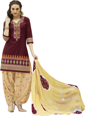 

Jiya Cotton Self Design, Embroidered Salwar Suit Dupatta Material(Un-stitched), Beige;maroon