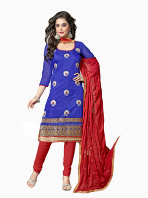 

Raagvi Chanderi Embroidered Dress/Top Material(Un-stitched), Blue