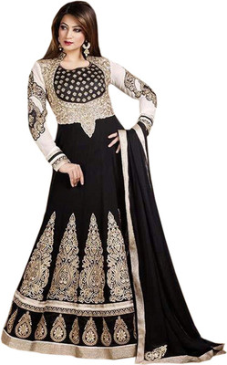 

Shoppingover Georgette Self Design Semi-stitched Salwar Suit Dupatta Material, Black