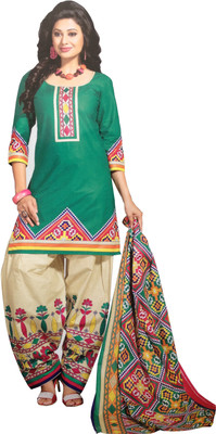 

Lizafab Cotton Printed Salwar Suit Dupatta Material(Un-stitched), Green:beige