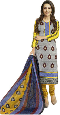 

Party Wear Dresses Cotton Printed Semi-stitched Salwar Suit Dupatta Material, Yellow