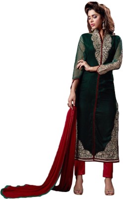 

Sanchey Velvet Embroidered Semi-stitched Salwar Suit Dupatta Material, Green