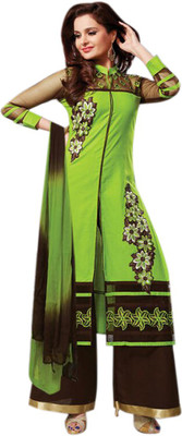 

V And V Shop Cotton Embroidered Semi-stitched Salwar Suit Material, Green