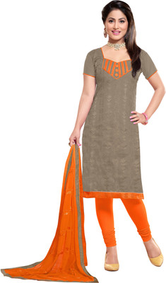 

Jiya Chanderi Embroidered Salwar Suit Dupatta Material(Un-stitched), Brown;orange