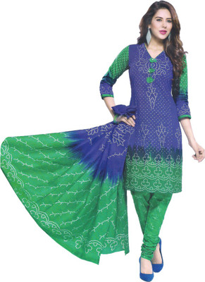 

Party Wear Dresses Cotton Printed Salwar Suit Dupatta Material(Un-stitched), Blue